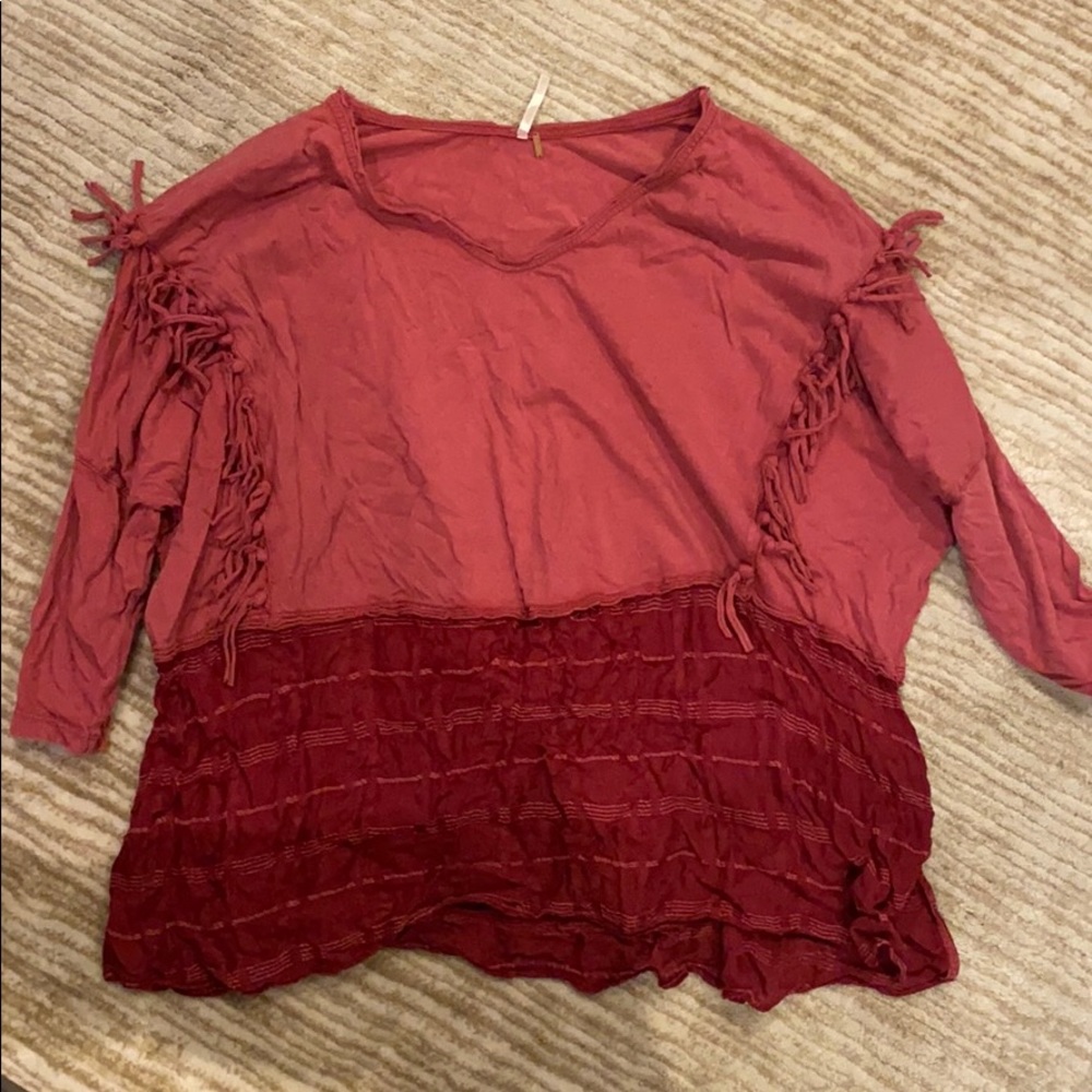 Free People Red Top Tunic 3/4 sleeve